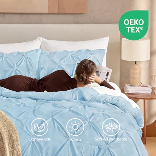Image of Andency Twin Pinch Pleat Comforter Set (66 inchx90 inch),3 Piece Lightweight Pintuck Bedding Comforters & Sets, Fluffy Down Alternative Comforter with 2 Pillow Shams for All Season,White