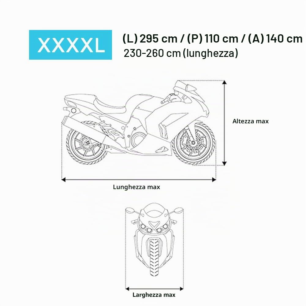 Telo coprimoto impermeabile per esterni e interni 210D in poliestere antipolvere antivento e antipioggia per moto Multistrada V2 V4 950 1100 1260 1200 (290 * 110 * 140 cm)