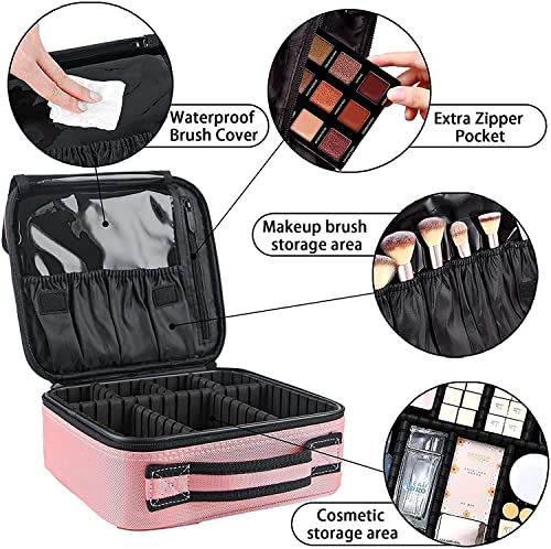 Disen Makeup Organizer, Travel Makeup Bag With Extra 3 Brushes, Adjustable Dividers For Women Cosmetic Bag Portable Travel Case Waterproof And Durable #TOP3