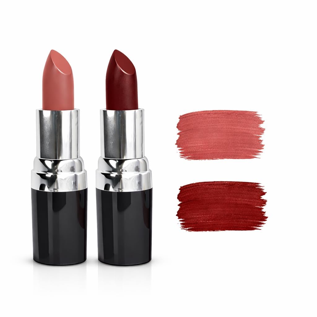 barva natural & moisturising lipsticks made using clarified butter, kokum butter and mineral colours, 4.3g (pack of 2) (rose damask 225 & burgundy 206)