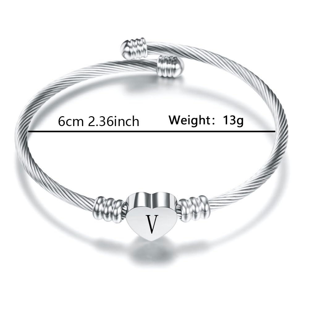Argento Amore Cuore 26 Lettera Iniziale Alfabeto A-Z Polsino Bracciale Gioielli Regolabili Regalo Per Figlia Figlio Sorelle Amici Mamma Collega Amante Compleanno Natale
