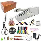 Handheld Sewing Machine, Portable Hand Sewing Machine, Wooden Sewing Box with 143 Pcs Sewing Kit Supplies, Mini Sewing Machine for Beginners