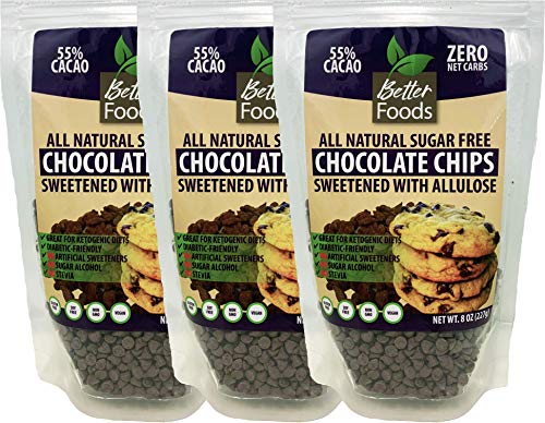 Sugar Free Mini Chocolate Chips Sweetened With Allulose (Keto, 0 Net Carbs, Great for Diabetics, No Artificial Sweeteners, No Sugar Alcohol, No Stevia, Gluten Free, Soy Free, Vegan, Non-GMO) (3 Pack)