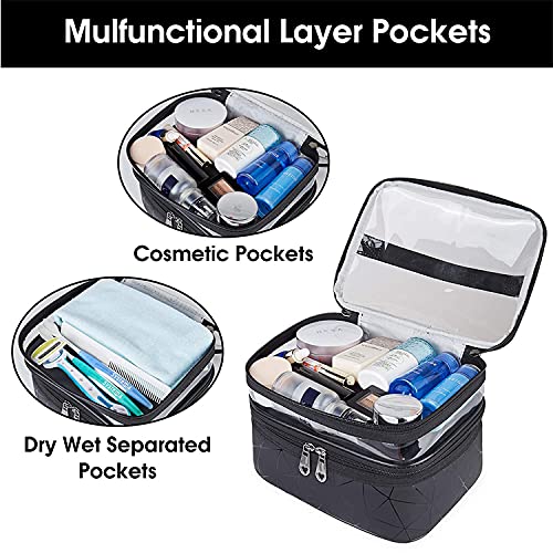 Image of Travel Cosmetic Makeup Case Wash Organizer Storage & Toiletry Bag Pouch for Women Inner Ware Organizer (2 Layer Heavy Black)