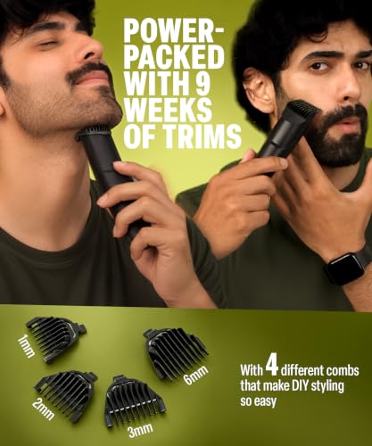 Image of Bombay Shaving Company Power Play NXT Trimmer for Men | Beard Trimmer for Man | Hair Trimmer for Man | Type C, 90 Min, 4 Combs, Self-Sharpening | Olive