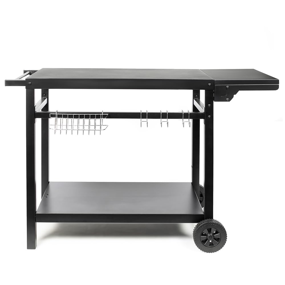 Livoo - Desserte pour plancha avec Tablette Rabattable GS170N - pour 2 à 4 brûleurs, Plateau 85 à 115 cm x 50cm, Hauteur 81cm, Accessoires Inclus, Noir