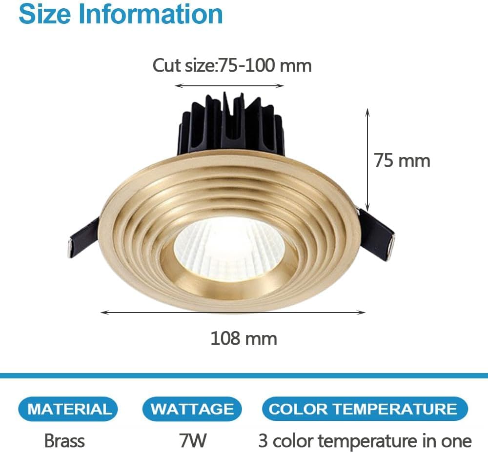 XBTGS Faretti da incasso a LED rotondi in ottone da 10,9 cm con rivestimento deflettore, luce diurna, faretti profondi antiriflesso, installazione semplice, senza coppia