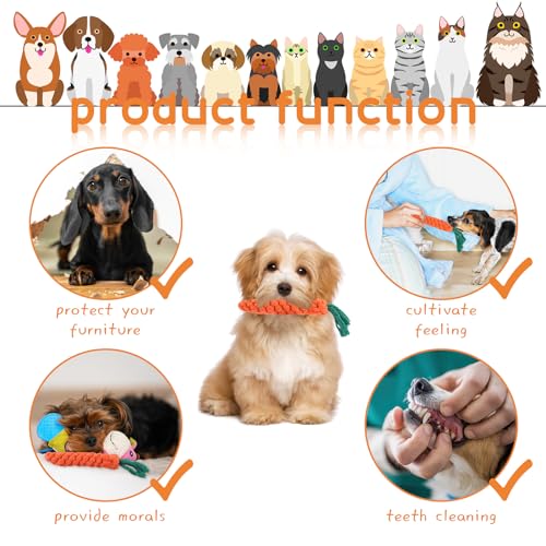 Moosono 2 Stück Hundespielzeug Karotte, Kauspielzeug für Welpen, Geflochten Seil Spielzeug Hund für Interaktives, Hundespielzeug Kleine Hunde für Kleine Mittelgroße Welpen