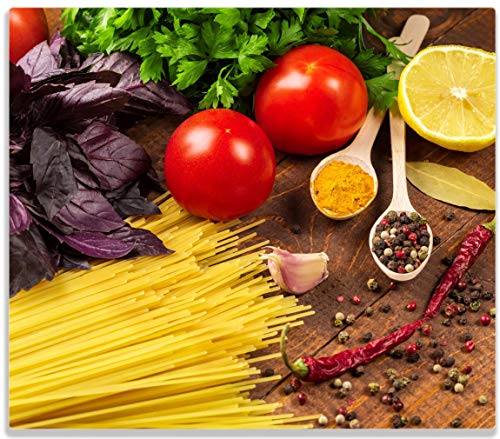 Herdabdeckplatte/Spritzschutz aus Glas, 1-teilig, 60x52cm, für Ceran- und Induktionsherde, Italienisches Menü mit Spaghetti, Tomaten,