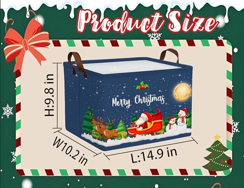 Image of Large Christmas Gifts Empty Baskets Kids Collapsible Holiday Storage Bin with Handle (Deer Santa Claus)