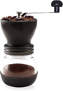 12oz Manual Coffee Grinder with Ceramic Pigs, Black, with Stainless Steel Handle and Silicone Cover