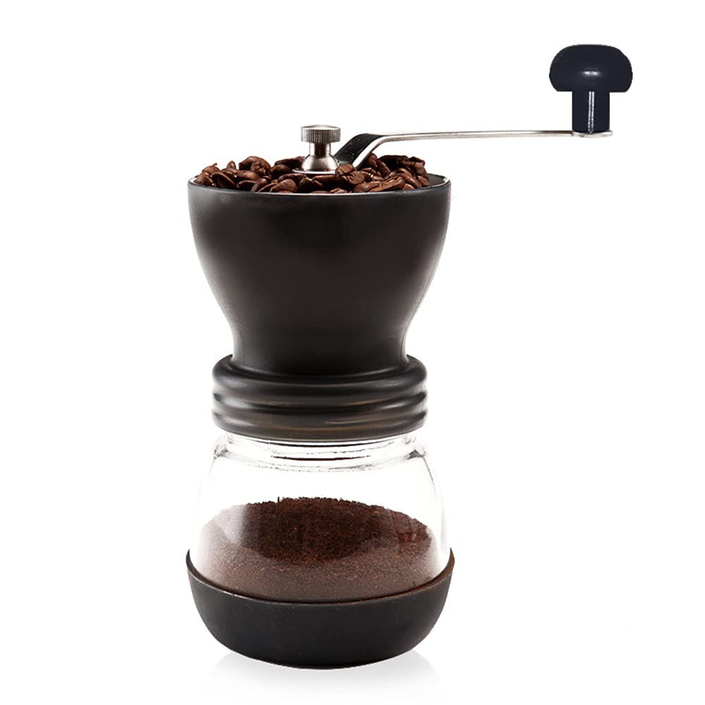 Molinillo de Café Manual, De Acero Inoxidable de 12 onzas (350 ml) con rebabas de cerámica, negro, con mango de acero inoxidable y cala de silicio para Hogar, la Oficina o los Viajes