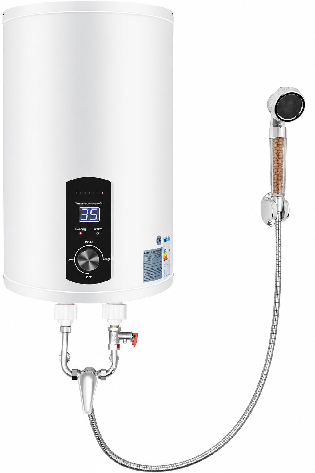 Calentador de agua instantáneo de 2000 W, 220 V, resistente a la presión, calentador de agua hasta 75 °C, conexión G 1/2 pulgadas, calentador de agua para lavabo, ducha o bañera