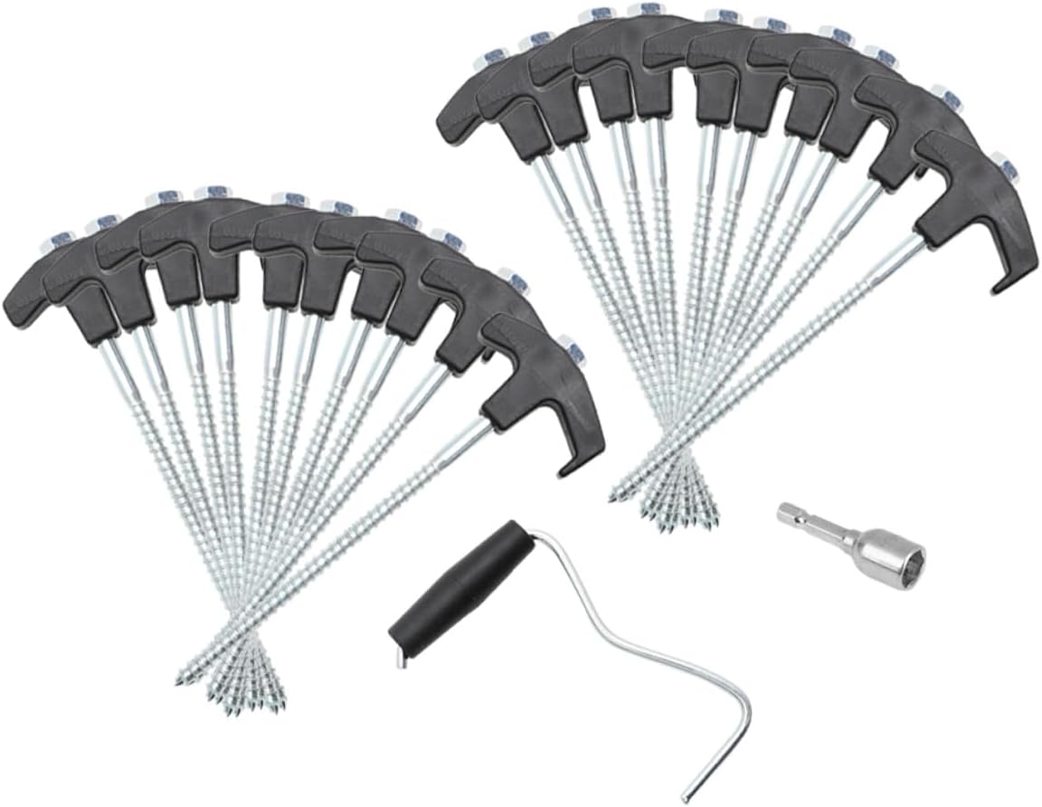 Heavy Duty Steel Tent Stakes and Ground Anchors Set, 22pcs Camping Canopy Stakes for Outdoor Windproof Shelter, Reusable Small Tent Pegs for Hiking and Lawn Gardening