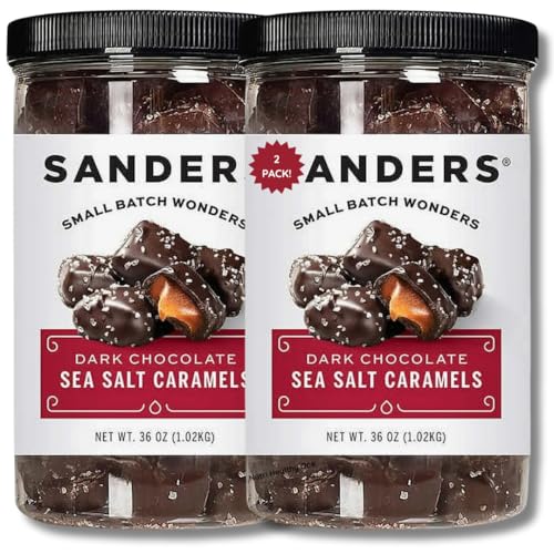 Dark Chocolate Sea Salt Caramels 36 oz. Tub (Pack of 2) – Gourmet Small-Batch Caramels Covered in Rich Dark Chocolate & Sprinkled with Sea Salt – Indulgent Candy Treat, Bulk Value