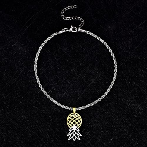 Image of Upside Down Pineapple Anklet, Upside Down Pineapple Pendant Ankle Bracelet (Gold /Silver Combo)