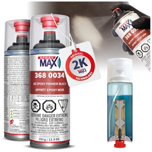 SprayMax 2K Epoxy Primer Black | 2K Primer Automotive | Epoxy Spray Paint for Metal, Aluminum & Steel | Corrosion-Resistant, Fast-Drying, High Adhesion & Professional Grade 12.5 oz