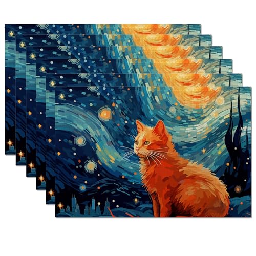 Sets de table antidérapants chat Nuit étoilée thermorésistants