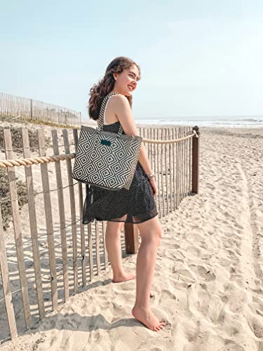 Bolso tote tejido Greca negro y blanco ecológico miniatura 2
