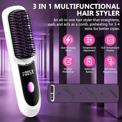Cepillo Alisador de Pelo Inalámbrico Portable CJC miniatura 3
