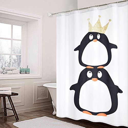 AZZXZONa Tejido De Poliéster Completo Baño Cortina Impermeable Moho Hotel Inicio Partición Decoración Cortina De Ducha Lindo Pingüino De Impresión 180X200Cm 12 Gancho