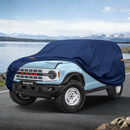 Image of Kaugung Custom Fit Car Cover for Ford Bronco 4 Door 4Dr, Heavy Duty Waterproof All Weather Outdoor Protection, Breathable Full Exterior Cover with Vent, Rain Sun Snow UV Proof