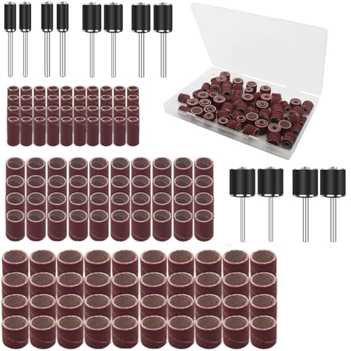 VISSQH 132 Piezas Tambor de Lijado, Kit Rodillo de Tambor para Accesorios Dremel con 120 Piezas Bandas de Lija y 12 Piezas Mandriles de Tambor Para Pulir Moler accesorios de lijado de bricolaje