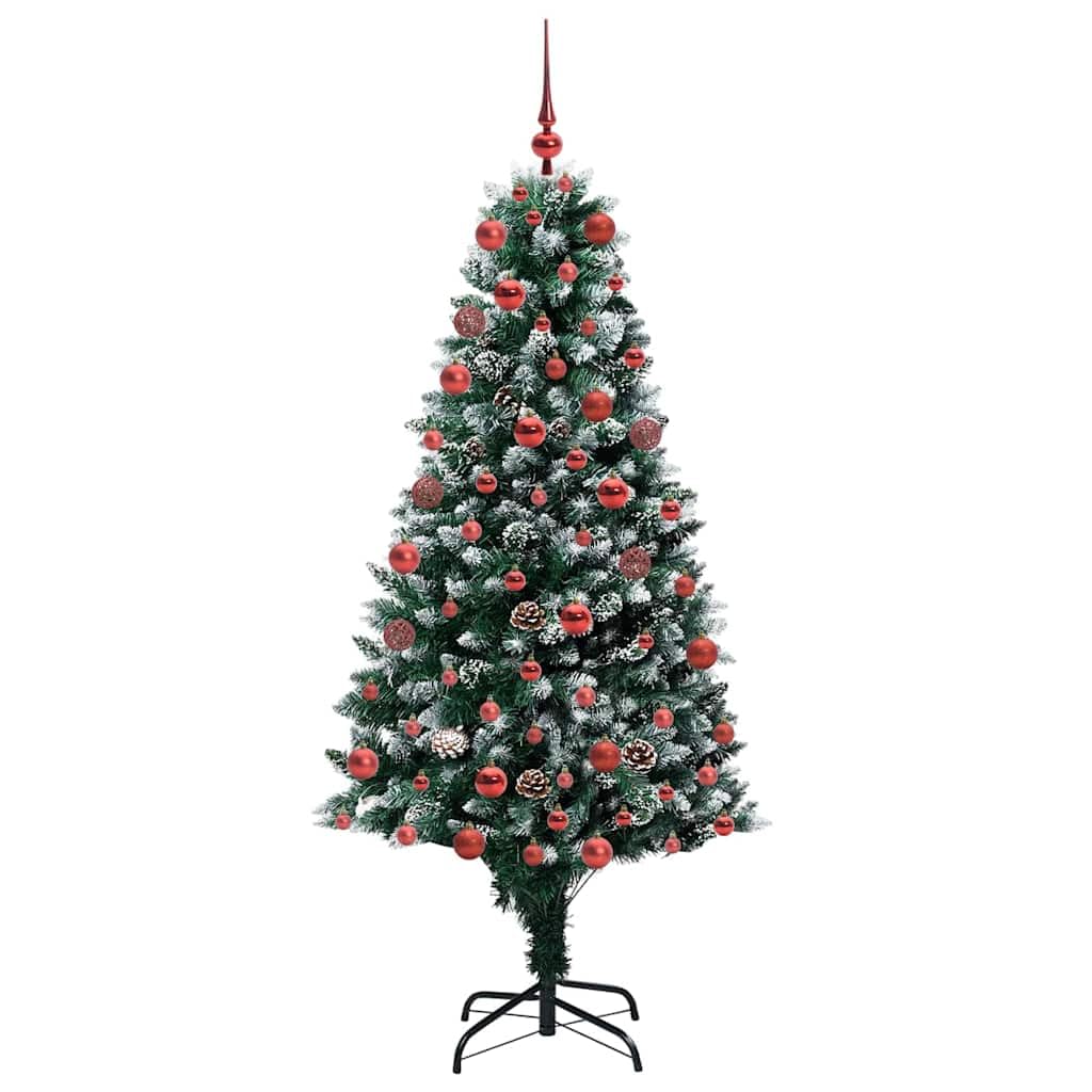 Árbol de Navidad artificial de 180 cm, verde, con 300 ledes blanco cálido, soporte, copos de nieve y conos, para interior y exterior, decoración navideña festiva