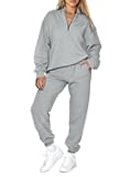Women 2 Piece Outfits Sweatsuit Oversized Half Zip Pullover Long Sleeve Sweatshirt Jogger Pants Set with Pockets