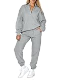 Women 2 Piece Outfits Sweatsuit Oversized Half Zip Pullover Long Sleeve Sweatshirt Jogger Pants Set with Pockets