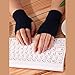 Blulu 2 Pairs Winter Fingerless Gloves for Women Wrist Arm Warmers Stretchy Cotton Knitted Thumbhole Gloves(Black, Navy Blue)