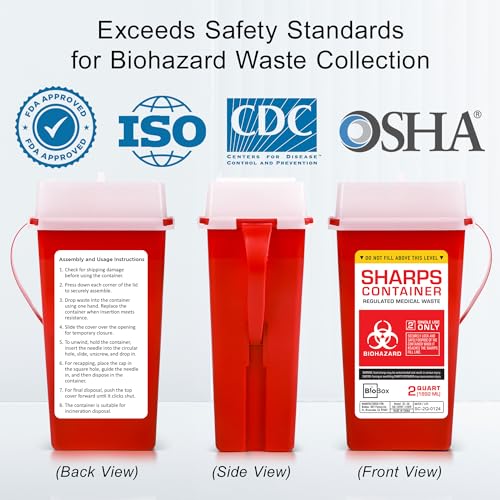 Image of Sharps Container - Small Sharps Containers for Home Use, Travel & Disposal | 2 Quart (Pack of 1), Portable, Puncture-Resistant, Dual Locking Lid, Fits Needles & Syringes