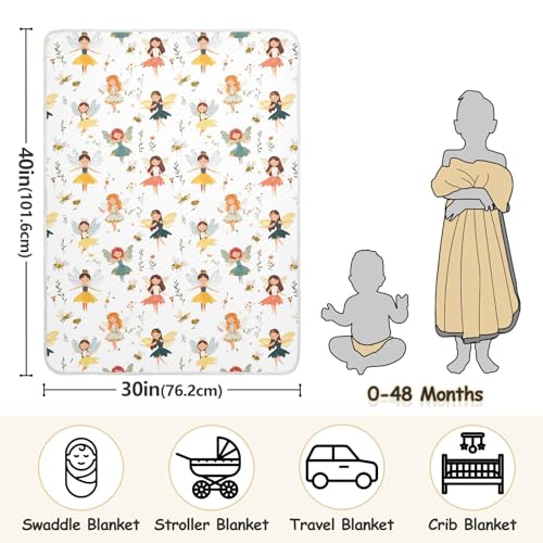 Image of Swaddle Blanket for Baby Boy and Girl Soft Crib Receiving Blanket for Infant Toddler Kid Crib Bedding 30X40in Cartoon Sweet Fairy White