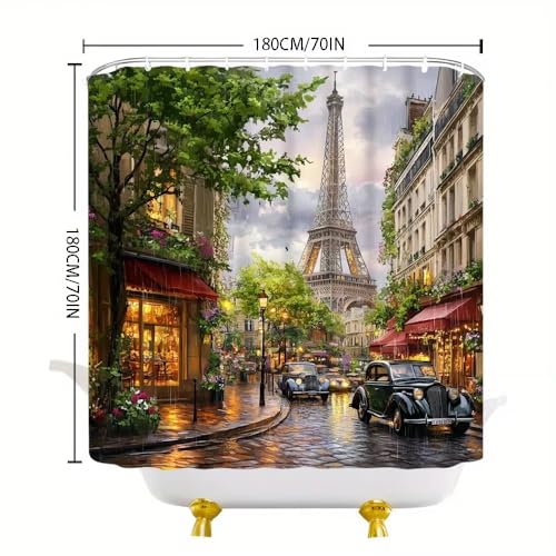 Rideau de douche imperméable anti-moisissure motif Tour Eiffel rétro - 6