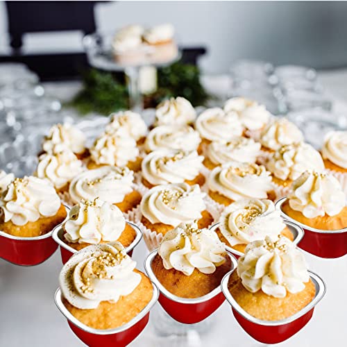 200 Sets Valentine's Day Mini Heart Cake Pan Heart Shaped Cake Pans Aluminum Mini Cake Pans With Lids 1.8 Oz/ 55 Ml Disposable Baking Cup Pan For Valentine's Mother's Father's Day Birthday Party Grill #TOP5