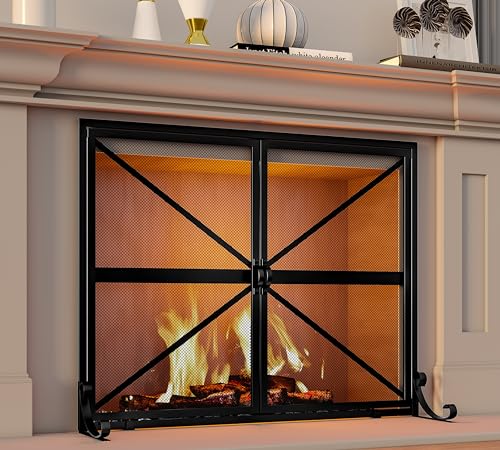 Fire Beauty Fireplace Screen with Doors, 2-Pannel Handcrafted Solid Wrought Iron Decorative Mesh,Baby Safe Proof Firewood Burning Stove Accessories(Black) - Image 7