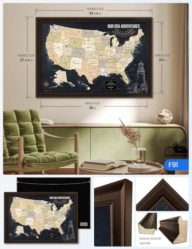 Image of IPIC - Personalized Canvas USA Map for Wall Decor, Oversize Pinnable Board Amerika to Mark Travels, Custom Artwork with Names, USA Travel Map for Home, Office, Study, and RV, Ready to Hang