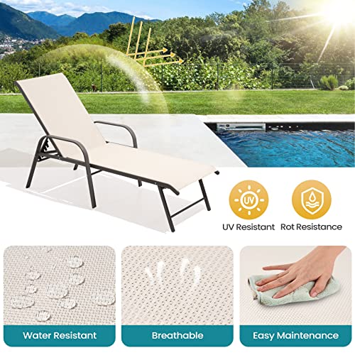 Pellebant Aluminum Pool Lounge Chairs Set Of 2, Patio Chaise Lounge With Adjustable Backrest & Armrest, Heavy Duty Pool Lounge Chairs For Outside, Lawn, Yard, Patio, Pool(2Pcs,New Beige) #TOP6