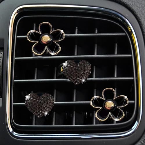 Image of 4PCS Car Air Vent Clips with Fragrance Pads, Cute Flower Air Fresheners | Daisy, Heart-Shaped Vent Clip, Car Interior Decor Charm, Car Decor Accessories, for Women and Girls, Interior Aesthetic