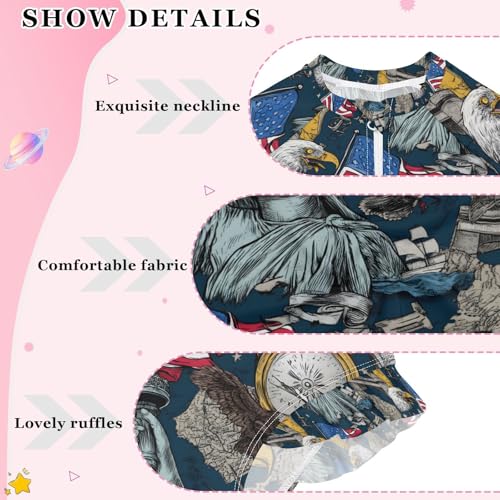 ALAZA Statue of Liberty Bird Map American Flag Girls One Piece Swimsuit Long Sleeve Rashguard Swimsuit UV 50+ Swimwear Zip4