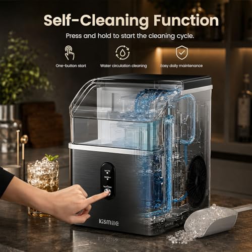 Image of Kismile Nugget Ice Maker Countertop, 35Lbs /24H Pebble Ice Maker with Chewable Pellet ice, First Ice in 7 Mins, Self-Cleaning Ice Machine with Removable Basket for Home & Kitchen(Black)
