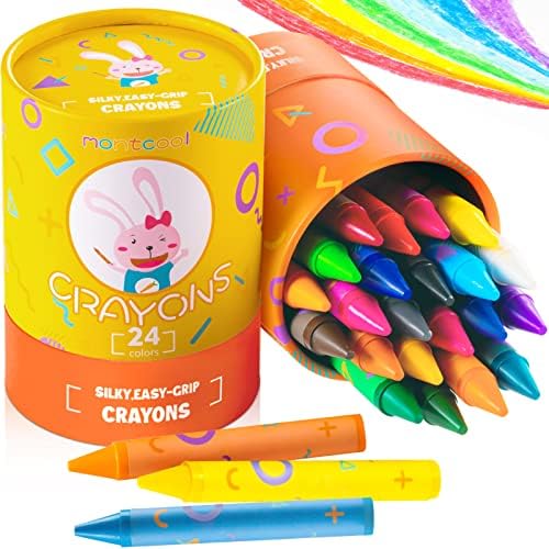 montcool Toddler Crayons, 24 Colors Non Toxic Jumbo Crayons, Easy to Hold Large Crayons for Kids, Silky Washable Crayons for Toddlers as A Gift