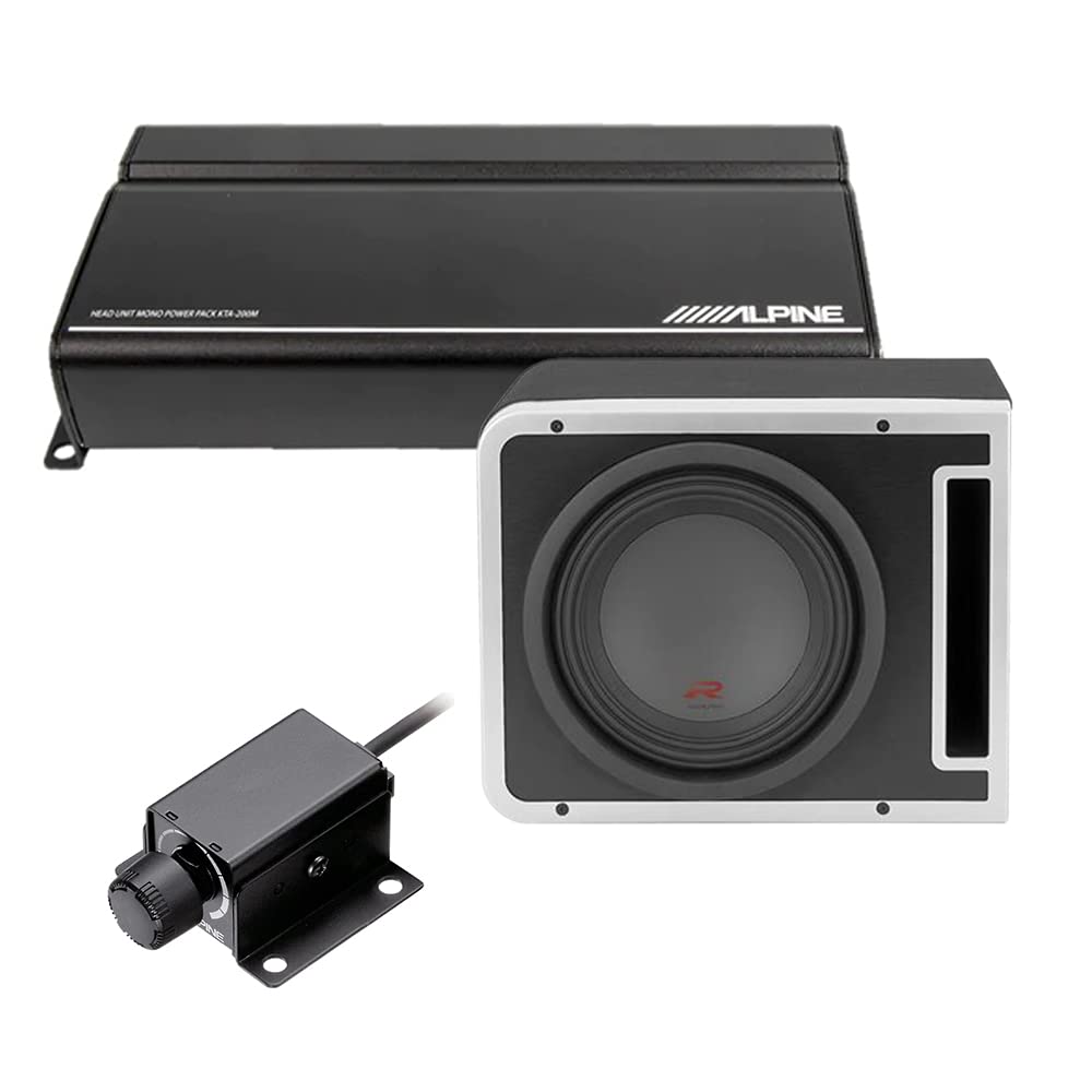 DIAS Alpine KTA-200M Mono Power Pack Amplifier with R-SB10V 10 Inch Subwoofer Enclosure and RUX-KNOB.2 Remote Bass Knob