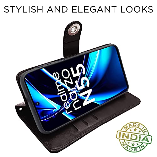 Image of Pikkme Realme Narzo N55 / Realme C55 Flip Cover Leather Finish | Inside TPU with Card Pockets | Wallet Stand and Shock Proof | Complete Protection Button Flip Case (Coffee)