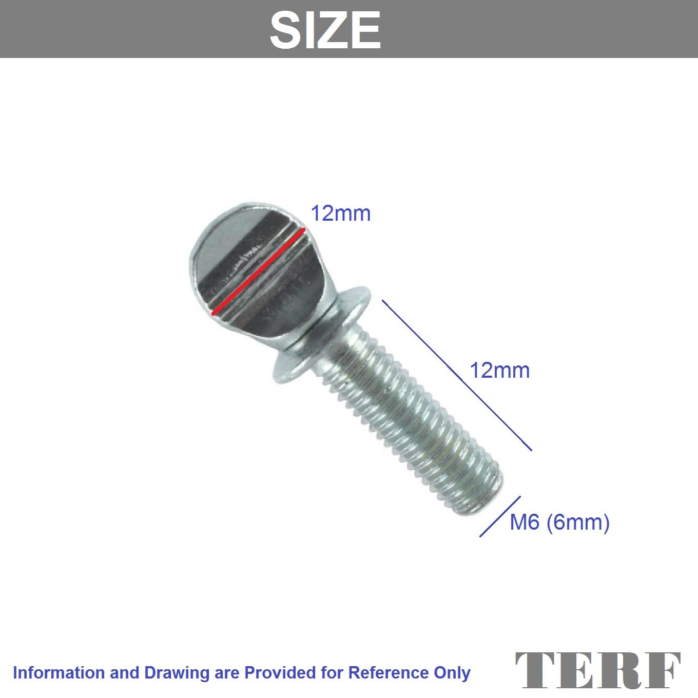 TERF® M6 X 12mm Thumb Screw Wing Bolt M6 (6mm) X 12mm Steel Spade Head Shoulder Thumb Screw Bolts - Pack of 4 - Image 3