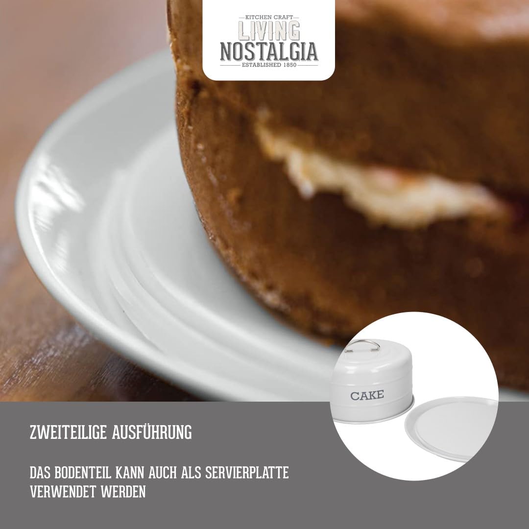 KitchenCraft Living Nostalgia Kuchendose, luftdichte Kuchendose / Kuchenkuppel, 28,5 x 18 cm - French Grey