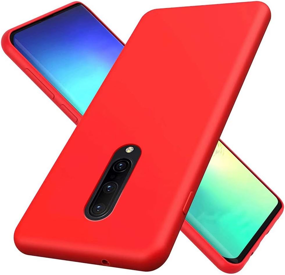 – Compatible with OnePlus 7 Pro Case Ultra Thin Shockproof Liquid Silicone Phone Case Soft Gel Rubber Microfiber Stripe Protector Case (Red)