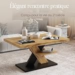 Viosimc Table Basse Salon Design Industriel – Plateau Chêne Wotan, Pieds Croisés Bois & Noir, Étagère Rangement, 90×60×45 cm