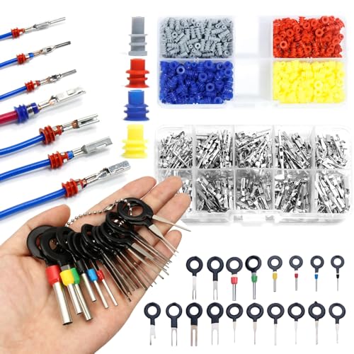 Syhdfxknp 708 Piezas de Kit de Conectores Electricos Incluye 290 Terminales Electricos 400 Tapones Impermeables y 18 Extraedores de Pines Compatible con Enchufes Eléctricos de 12V y Conector Rapido