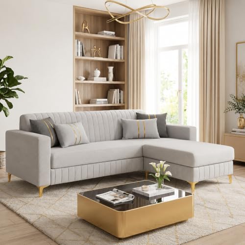 Image of CASASTYLE Signature Noviq 4-Seater L-Shape Sofa Set with Movable Ottoman | Flexible LHS /RHS Layout | Smooth Boston Fabric & Plush Cushions | 40D Foam + Zigzag Spring | 3-Yr Warranty (Light Grey)